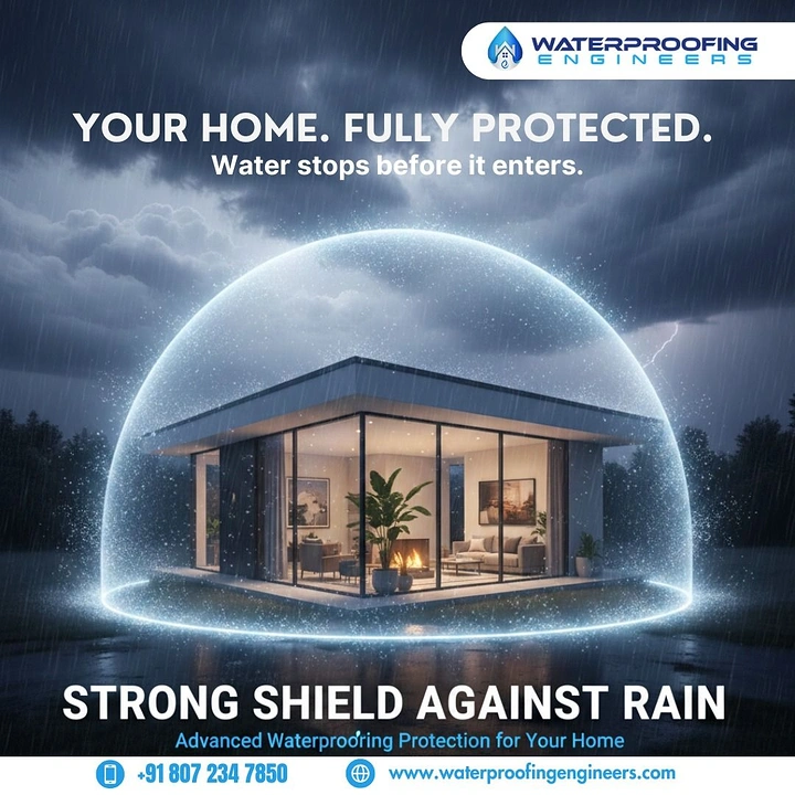 Waterproofing creative ad: Glowing protection bubble around home