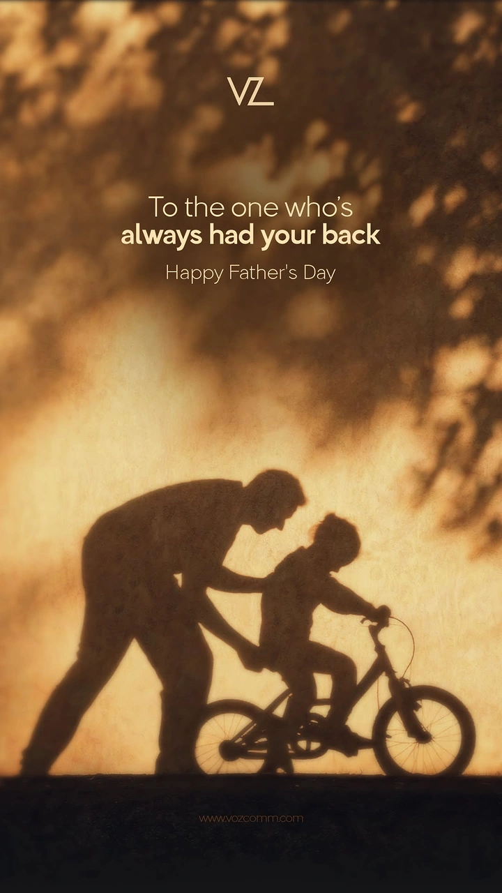 Father's Day creative ad: Silhouette of a father steadying a child on a bicycle