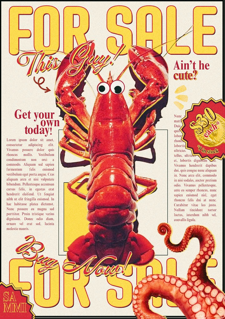 Seafood Restaurants creative ad: Lobster character drives witty sale poster