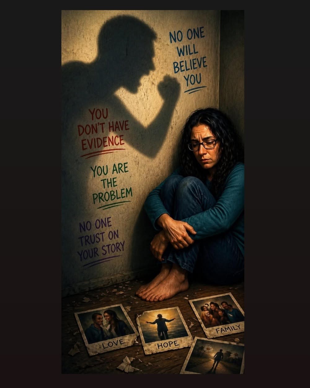 Instagram post: Shadow text visualizes self-doubt and invalidation