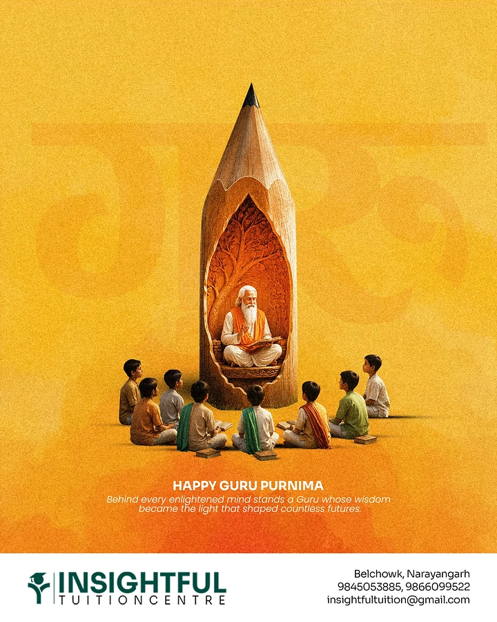 other-festival creative ad: Guru seated inside a carved pencil with children around it