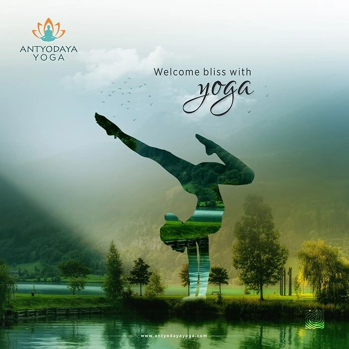 Yoga Studios creative ad: Double-exposure yoga pose filled with landscape