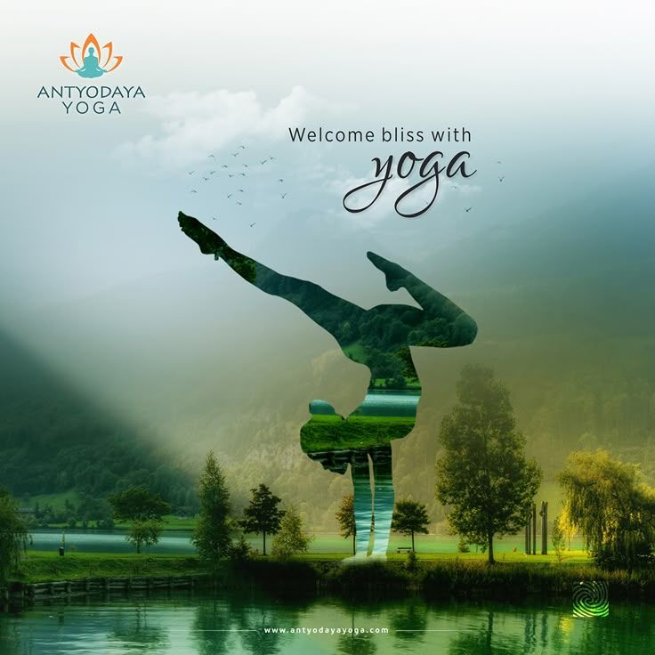 Instagram post: Double-exposure yoga pose filled with landscape
