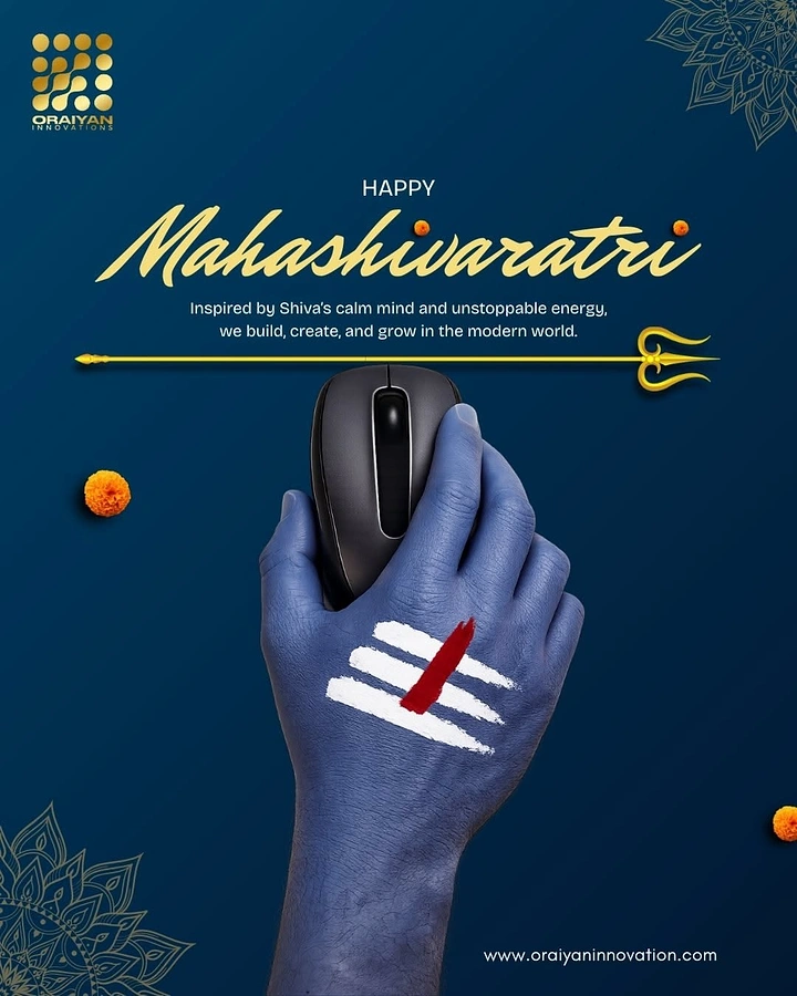 other-festival creative ad: Blue Shiva hand with tilak gripping a computer mouse