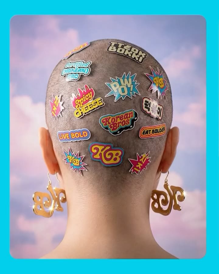 Instagram post: Sticker-covered head visualizes bold brand identity, slide 8