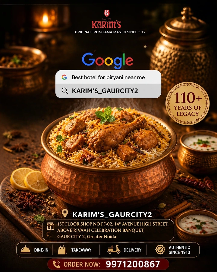Biryani Restaurants & Brands creative ad: Chicken biryani in a hammered copper handi