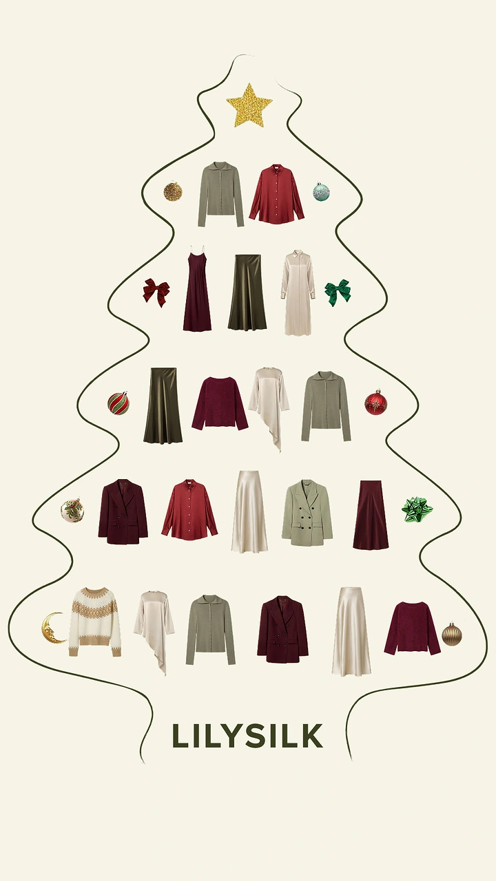 Christmas creative ad: Christmas tree outline filled with apparel cutouts