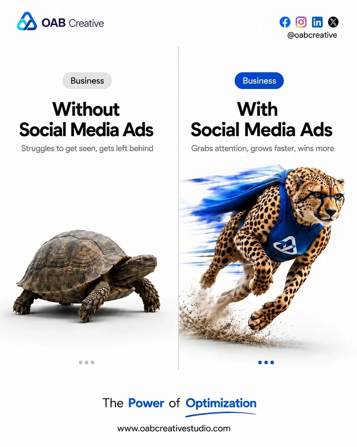 Agency creative ad: Tortoise vs cheetah before-after metaphor