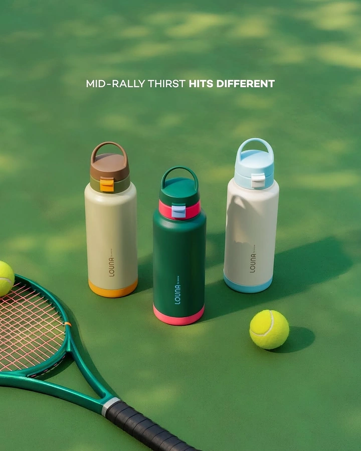 Tumblers, Flasks & Drinkware creative ad: Tennis theme ties product to occasion