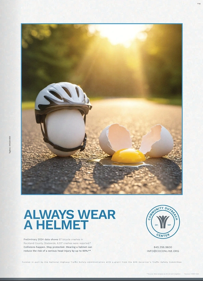 Helmets & Riding Gear creative ad: Broken eggs dramatize head protection
