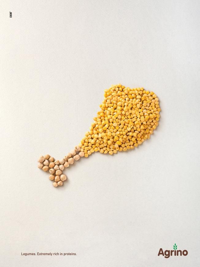 Poster: Chicken drumstick shape made from yellow split peas and chickpeas