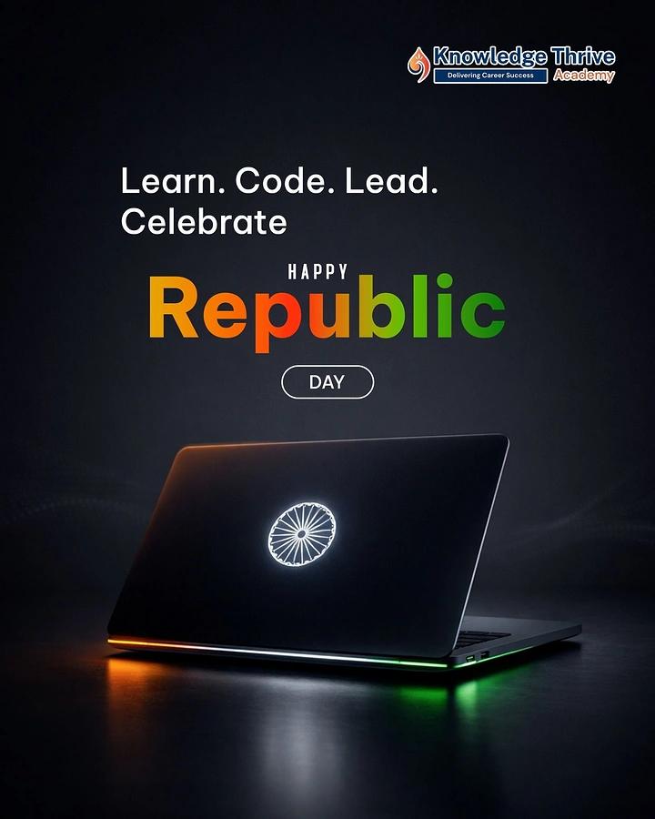 Republic Day creative ad: Dark laptop with glowing Ashoka Chakra on lid
