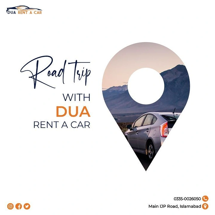 Car Rental creative ad: Map pin framing road-trip scene