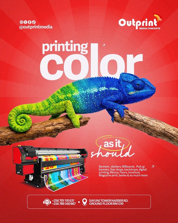 Printing Shops creative ad: Rainbow chameleon as color-printing metaphor