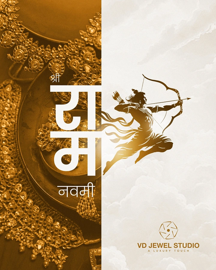 Ram Navami creative ad: Jewellery split with golden archer typography