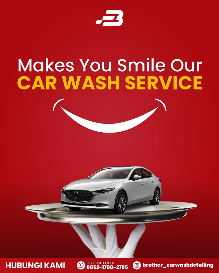 Car Wash & Detailing creative ad: Car served on platter, smile curve metaphor