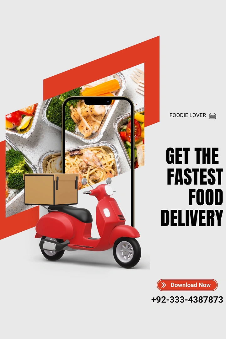 Food Delivery Apps creative ad: Scooter breaks through frame for speed metaphor