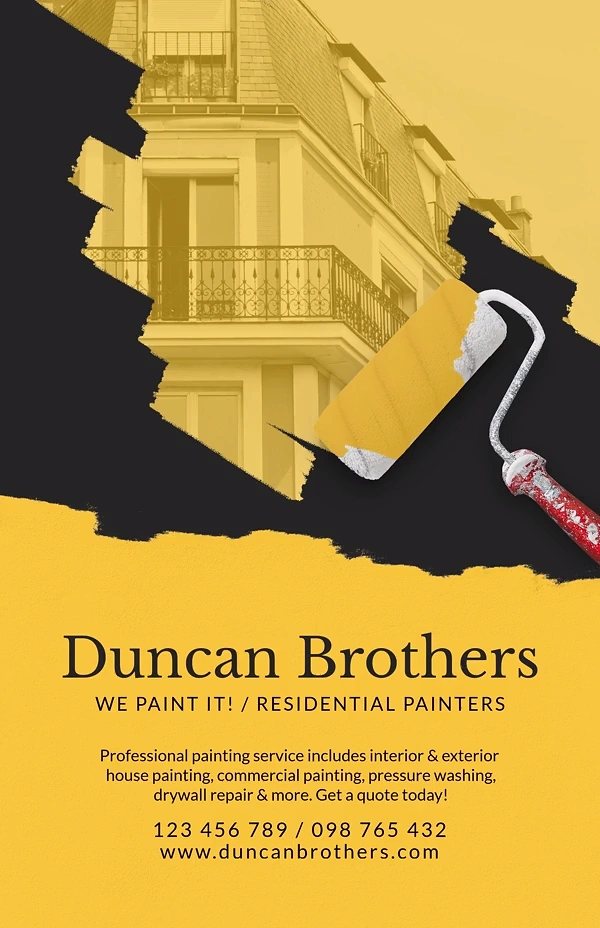 House Painters creative ad: Roller paints building through torn-paper reveal