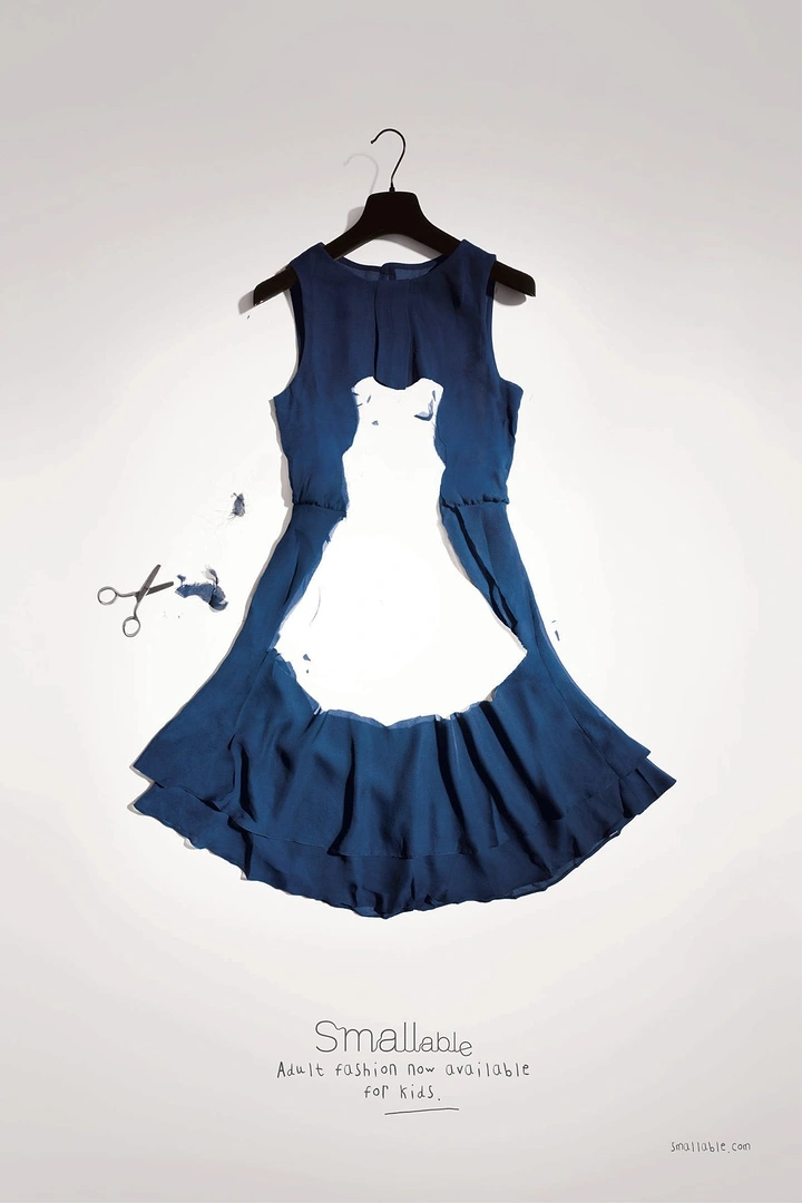 Kids Clothing creative ad: Dress cut smaller: 'Smallable' visual pun