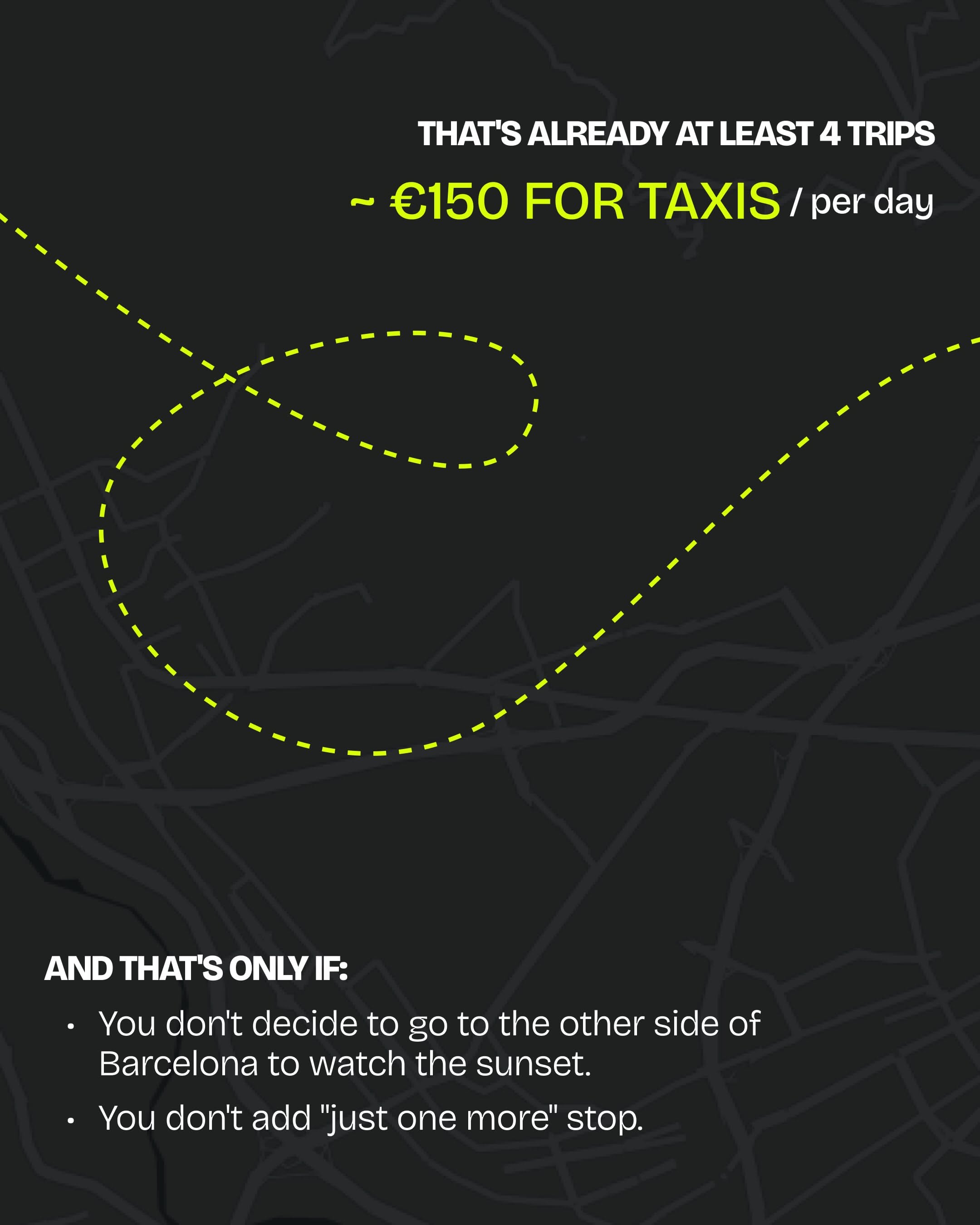 Instagram post: Windshield flyer: renting cheaper than taxi, slide 3