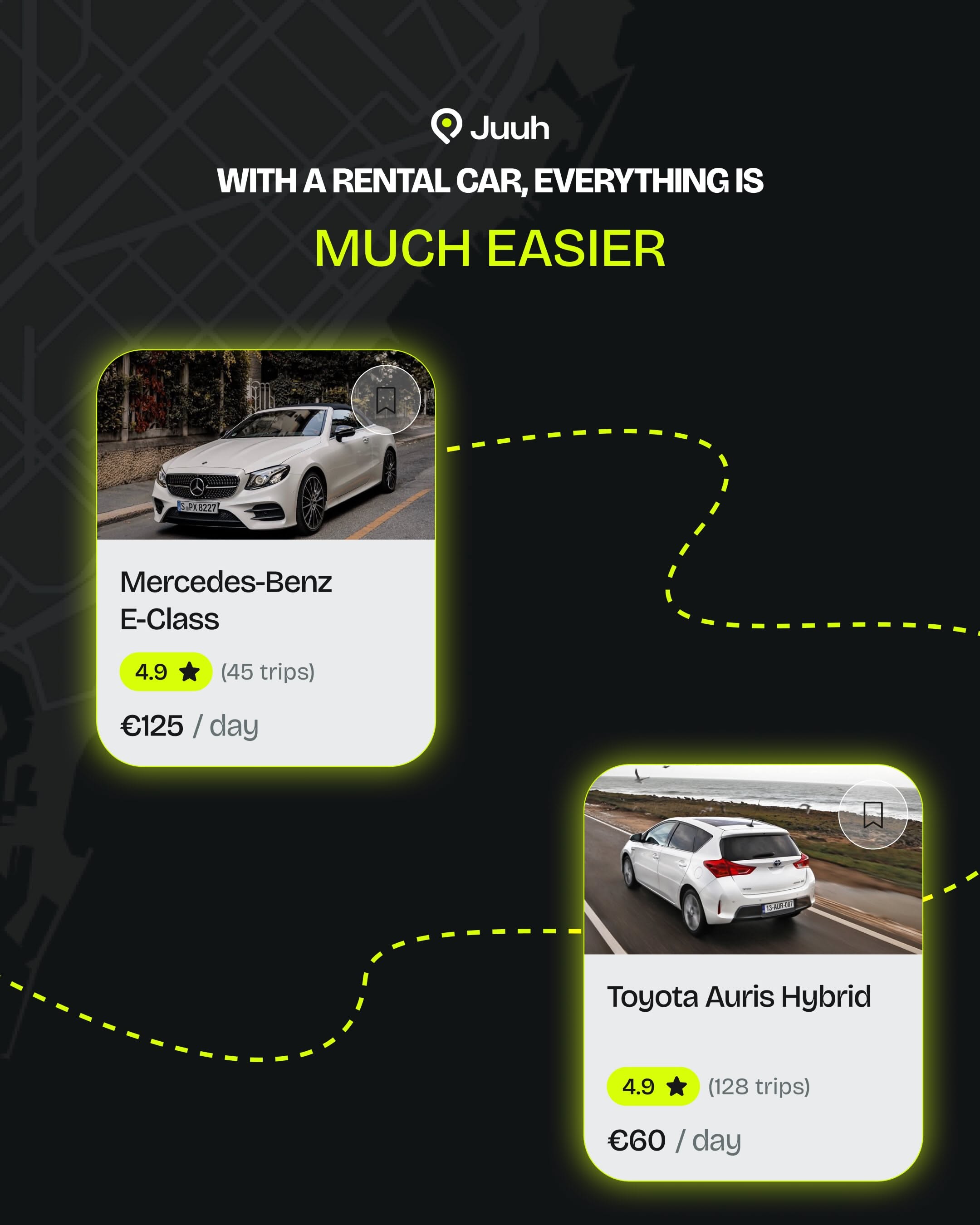 Instagram post: Windshield flyer: renting cheaper than taxi, slide 5