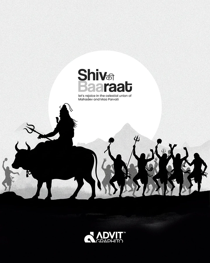other-festival creative ad: Silhouette procession of Shiva on Nandi with dancing ganas