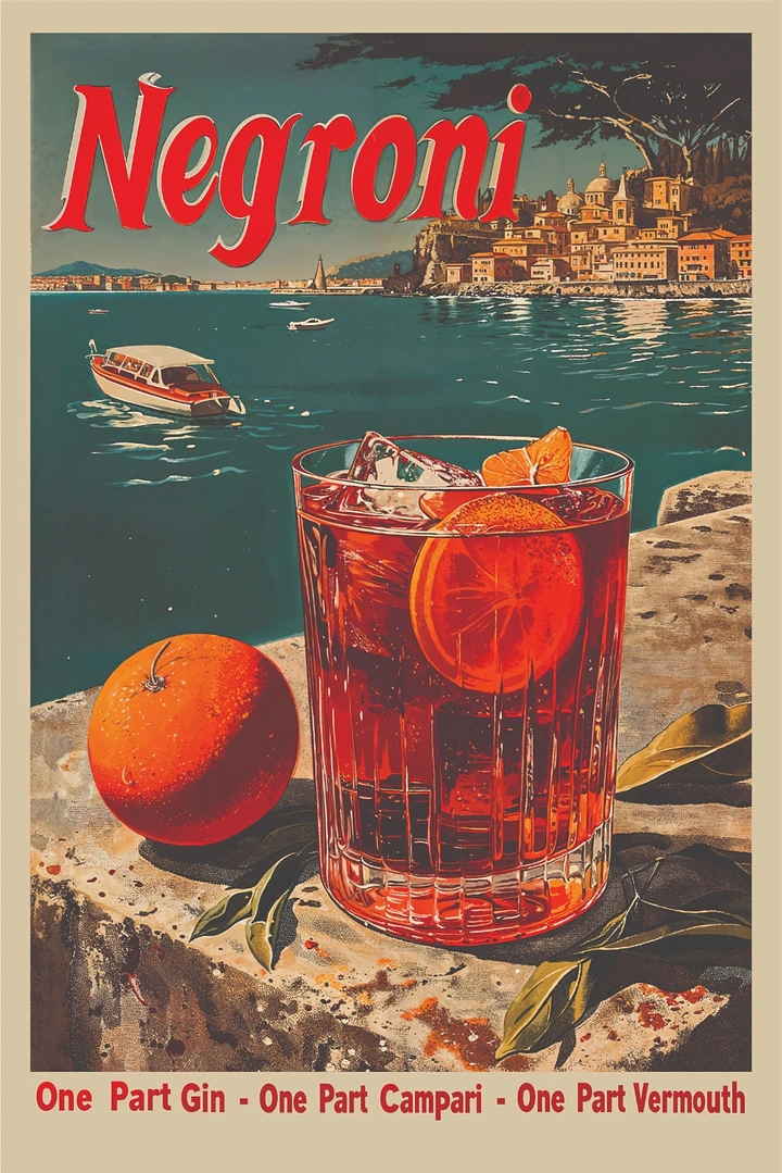 Bars & Pubs creative ad: Negroni merged with travel illustration