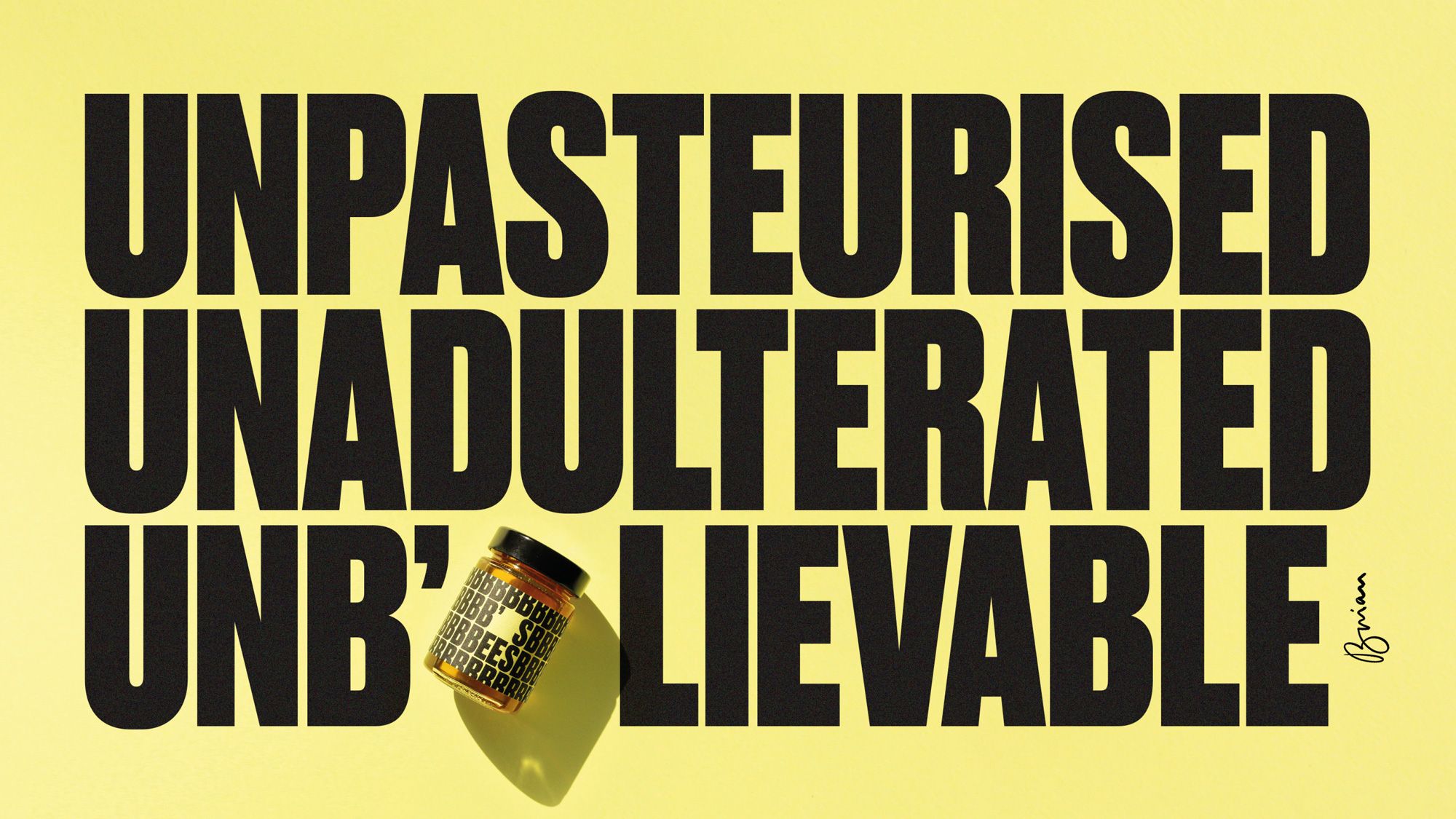 Banner: Small honey jar standing in for the letter E in a huge type headline
