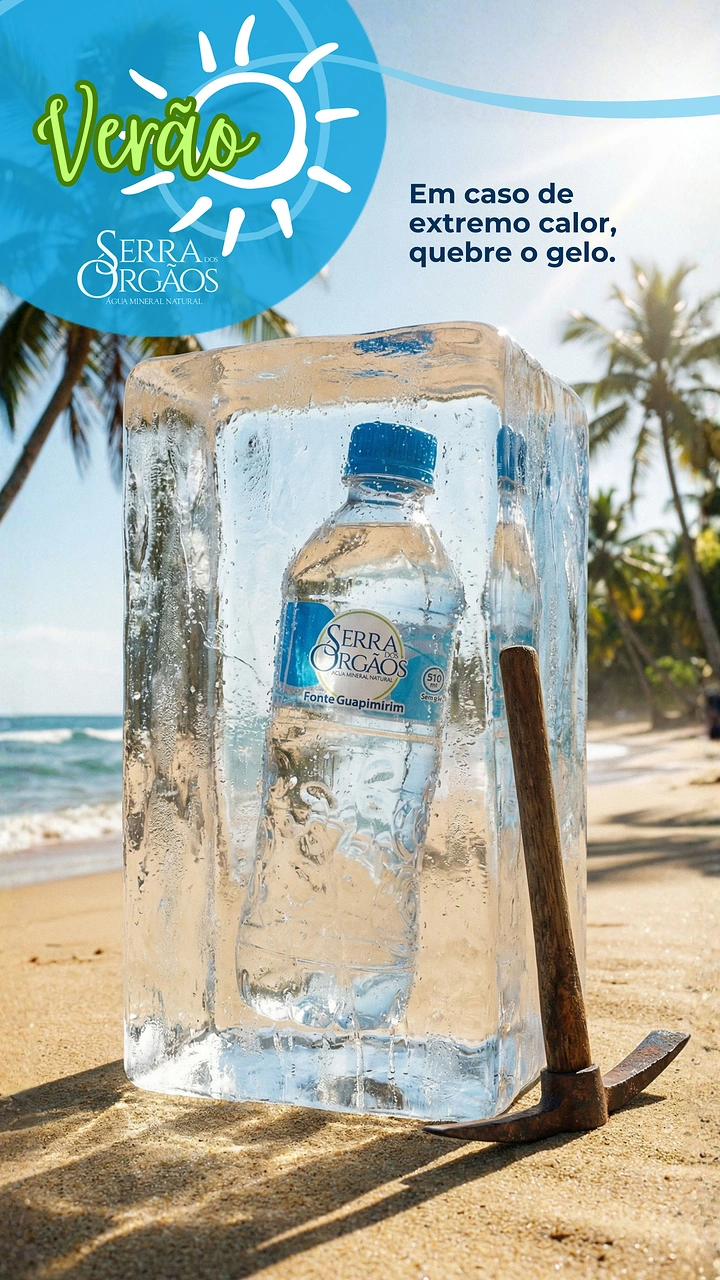 Packaged Drinking Water creative ad: Bottle encased in oversized outdoor ice block