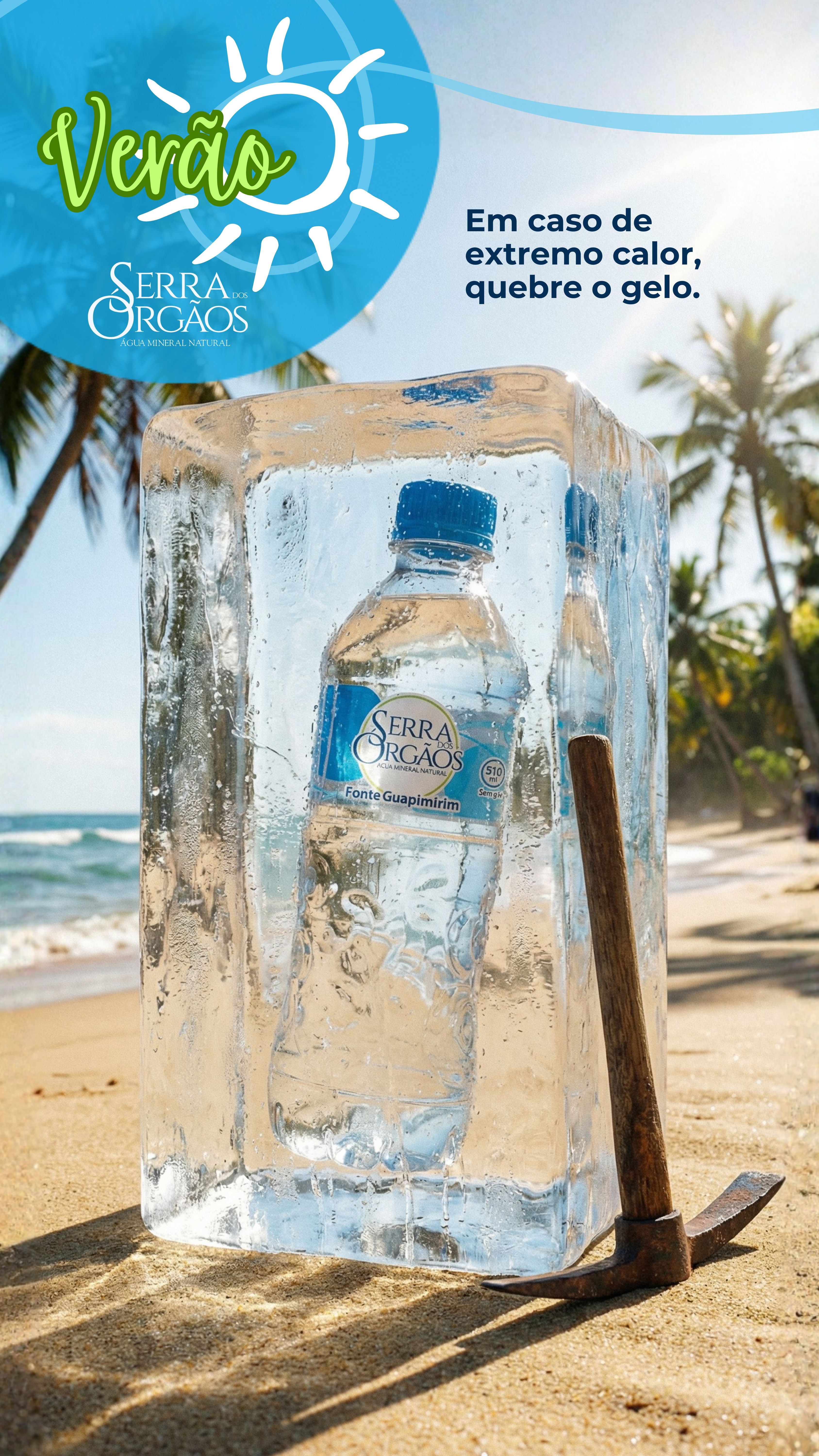 Story: Bottle encased in oversized outdoor ice block