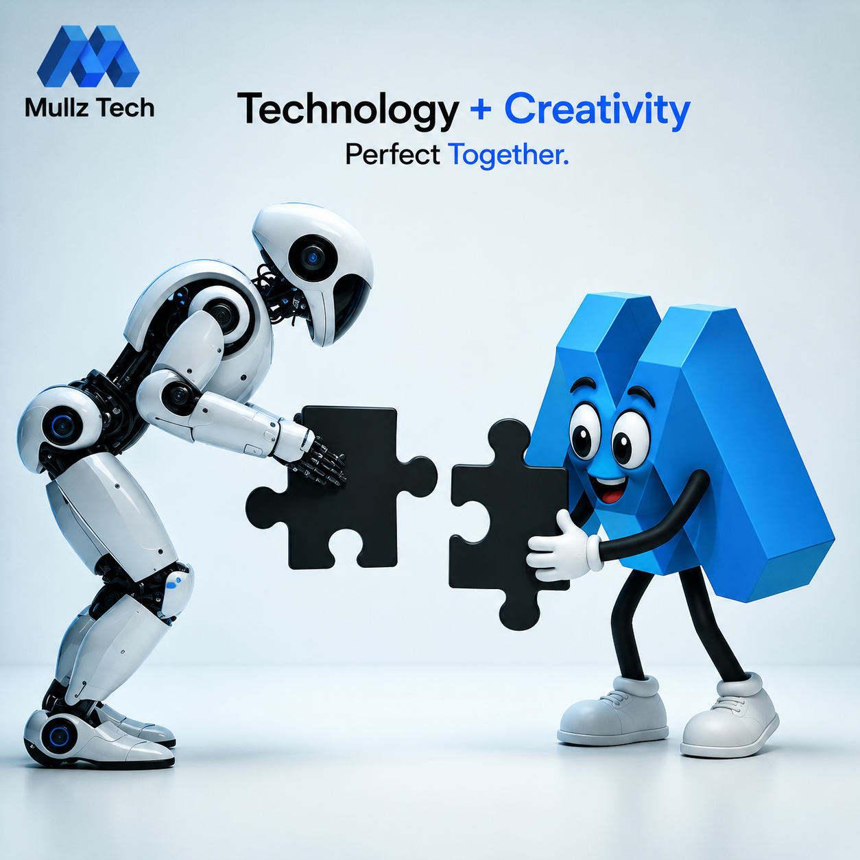 Instagram post: Robot and mascot complete a puzzle