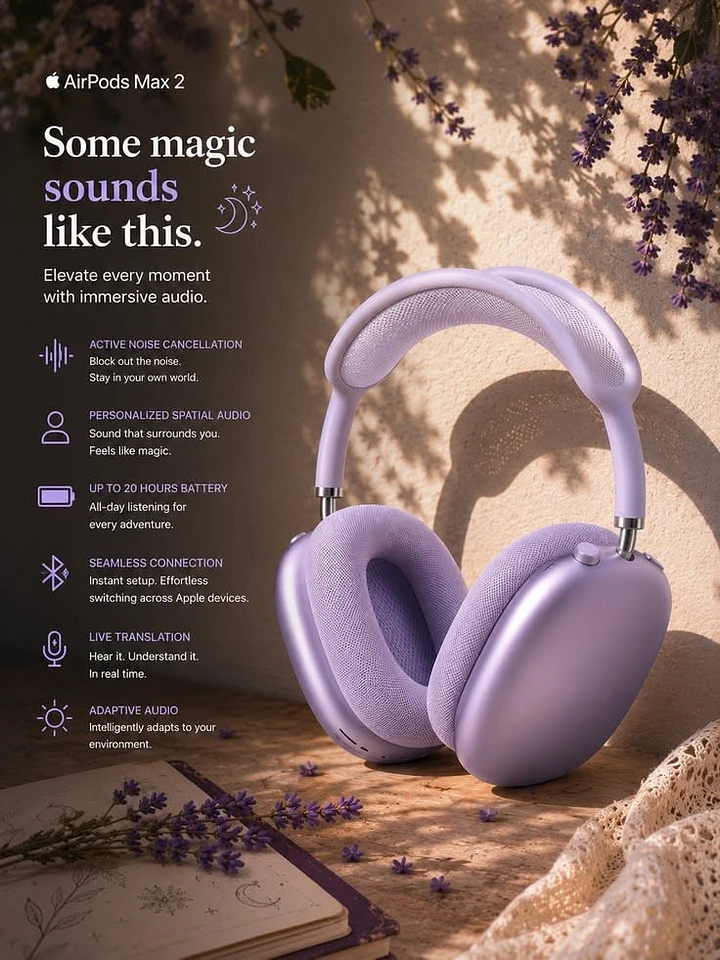 Headphones & Speakers creative ad: Dreamy magic-sounds product world