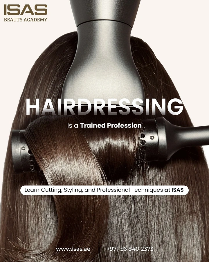 Makeup & Beauty Academies creative ad: Bold hairdryer framing creates visual focus