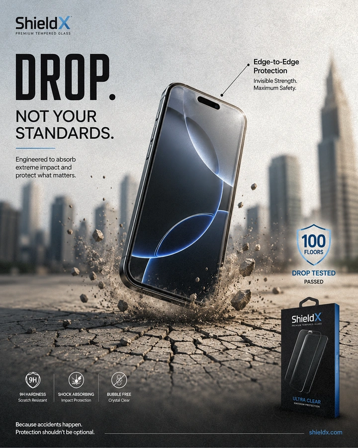 Mobile & Laptop Repair creative ad: Smartphone slamming into cracked concrete with debris bursting