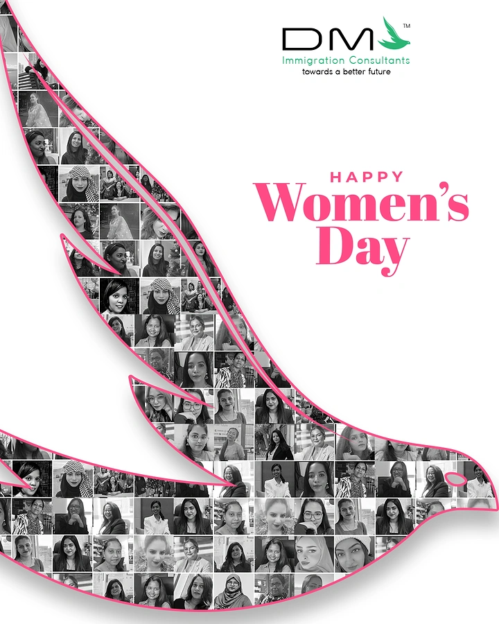 Women's Day creative ad: Dove silhouette filled with a mosaic of women's portraits