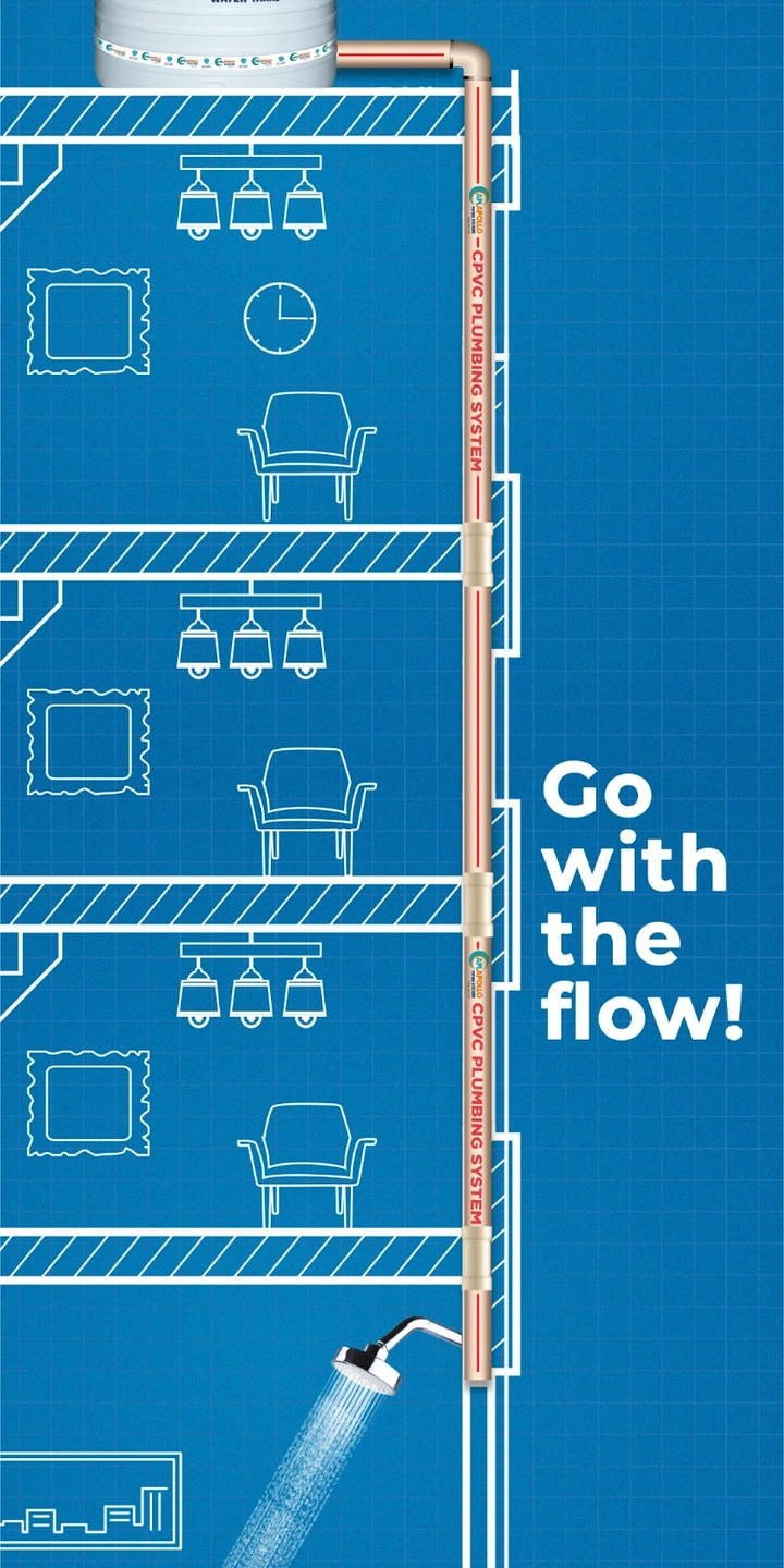Plumbers creative ad: Blueprint pipe run, 'Go with the flow'