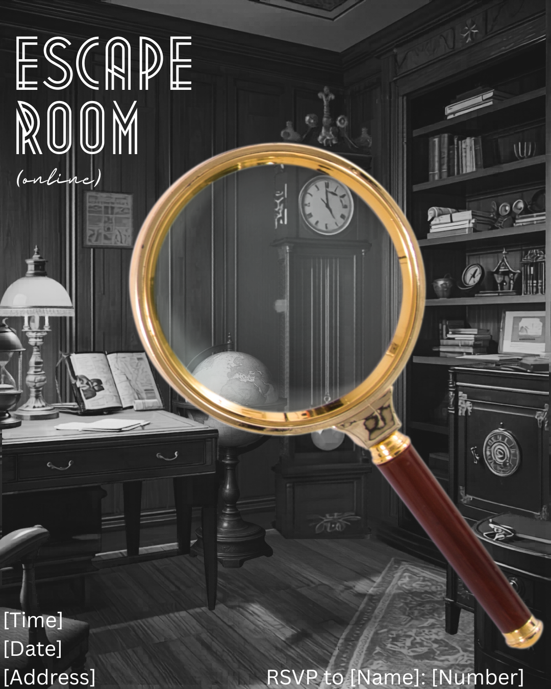 Instagram post: Magnifying glass reveals the escape-room mystery