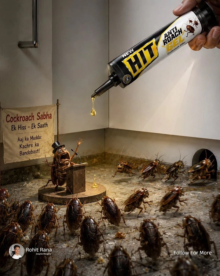 Pest Control creative ad: Cockroach rally doomed by HIT gel
