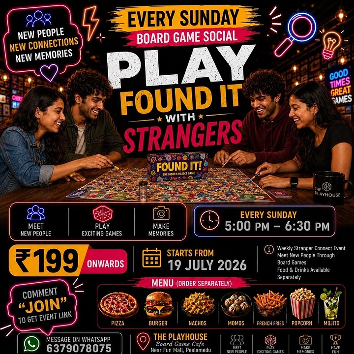 Board Games & Game Cafes creative ad: Playful stranger-matching event poster concept