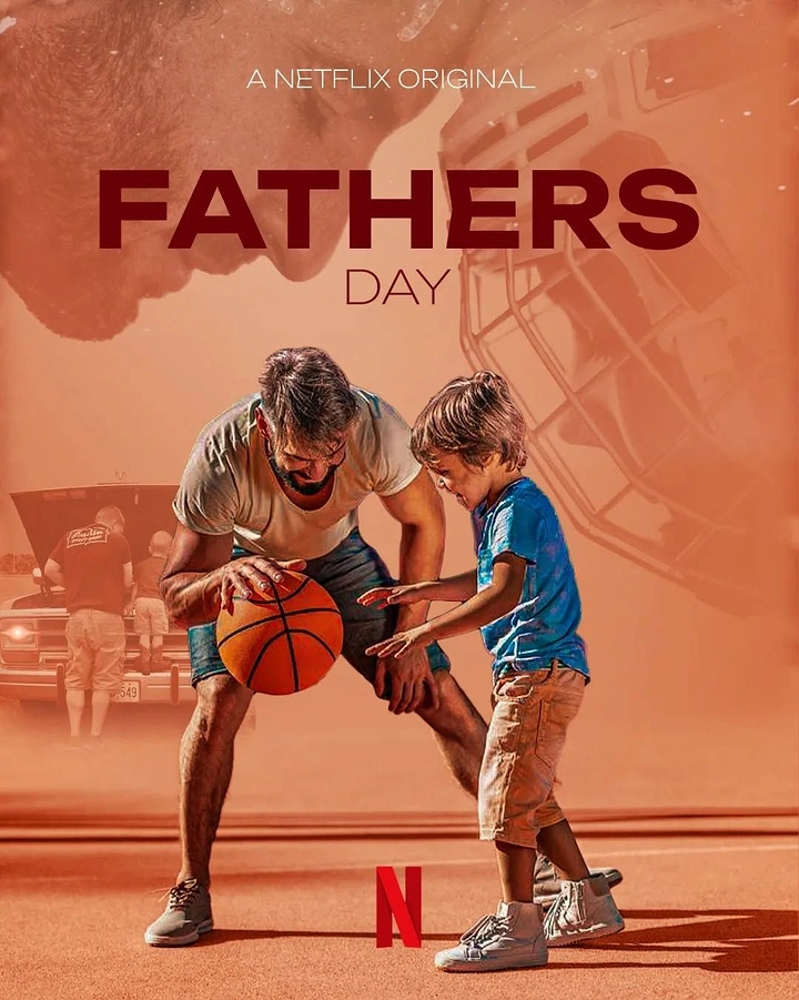 Father's Day creative ad: Father dribbling basketball with young son