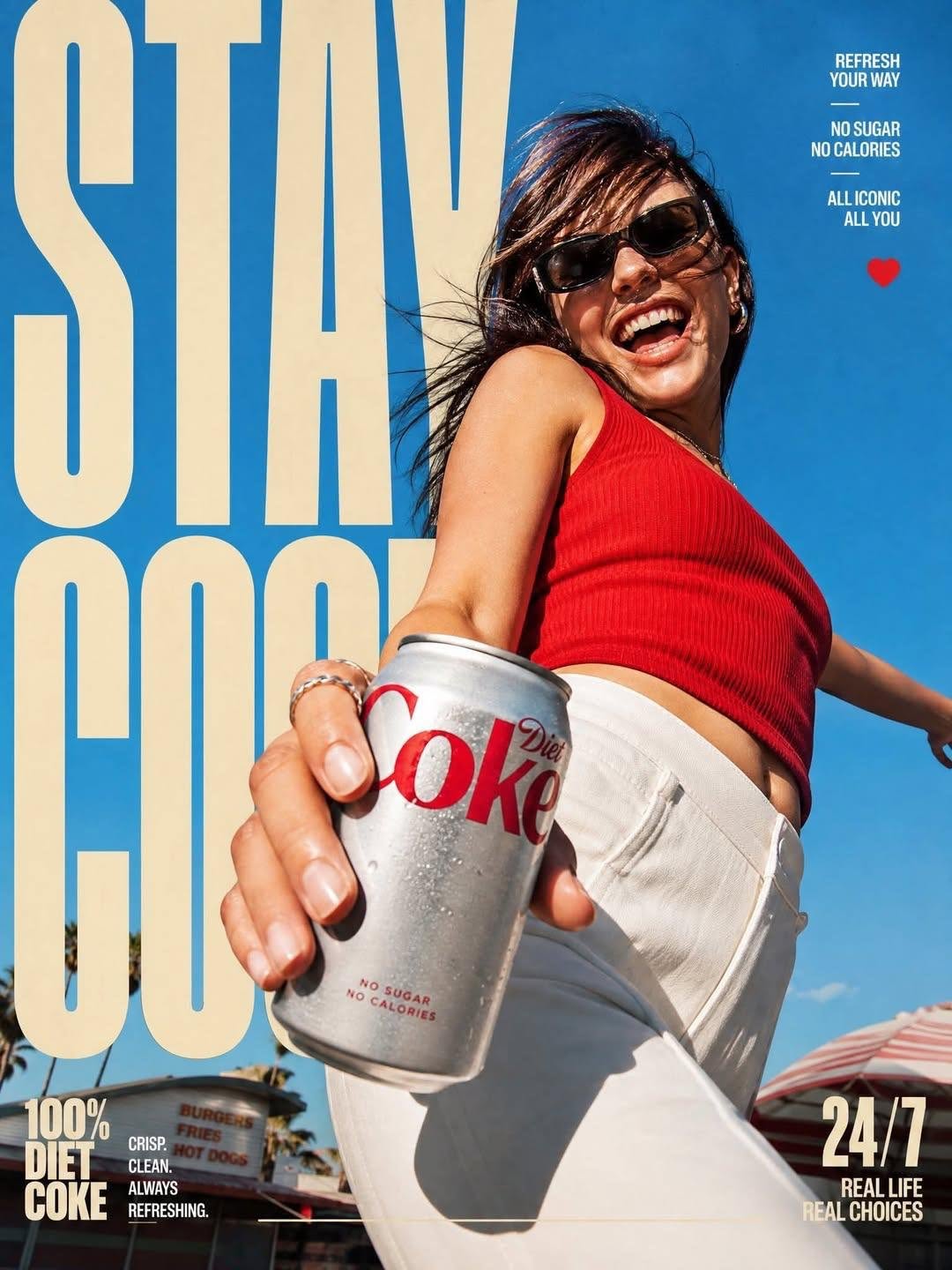 Carousel: Laughing woman thrusting a diet cola can toward the camera, slide 2