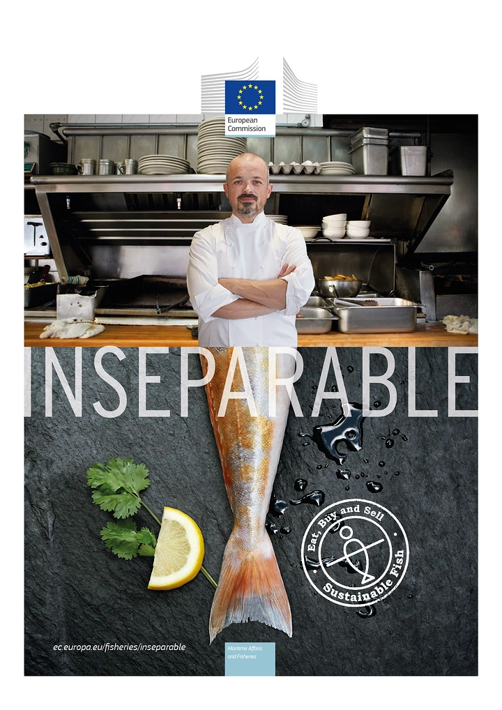 Seafood Restaurants creative ad: “Inseparable” chef-and-salmon metaphor