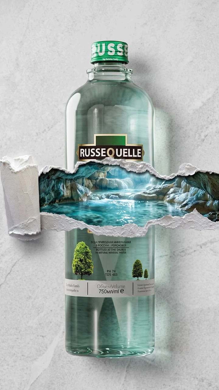 Packaged Drinking Water creative ad: Torn-paper reveal creates water-source metaphor