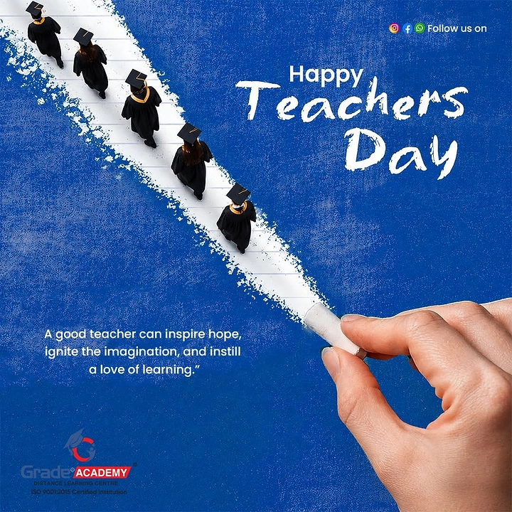 Teachers Day creative ad: Hand drawing a chalk path that graduates walk along