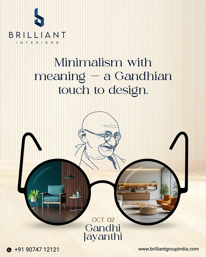 Gandhi Jayanti creative ad: Oversized round spectacles whose lenses frame interior photos