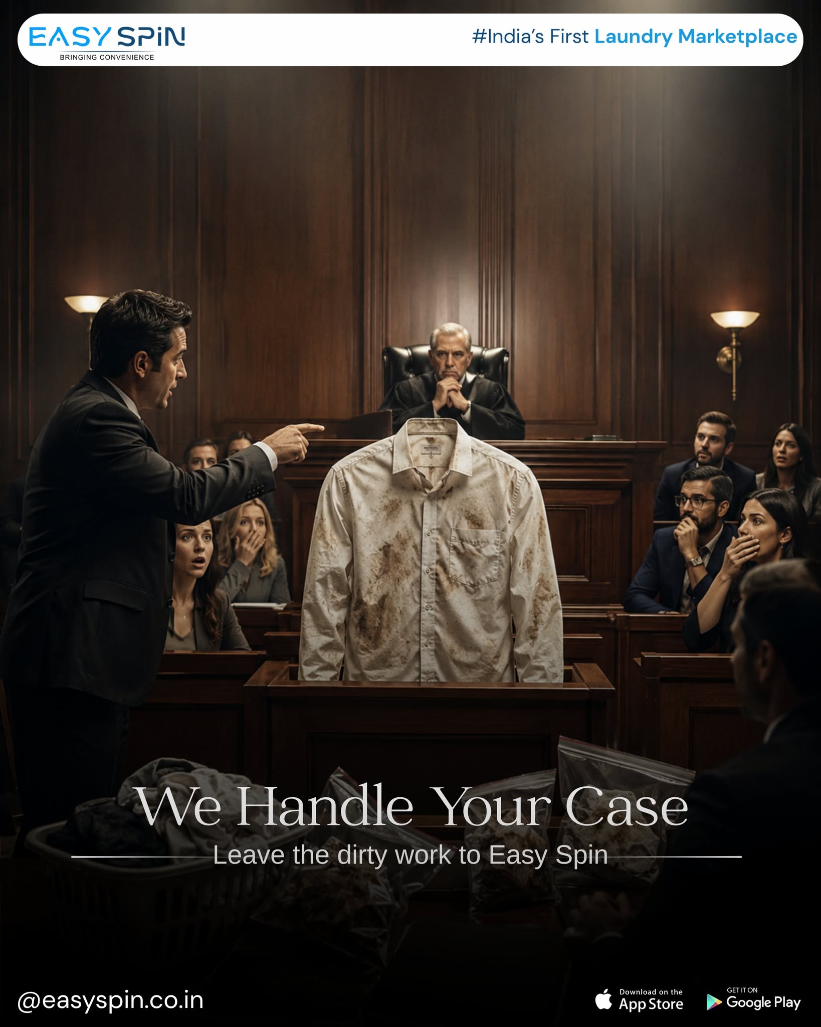 Instagram post: Stained shirt on trial: we handle your case