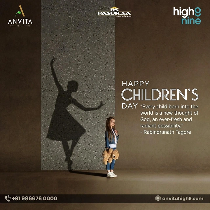 Children's Day creative ad: Small girl with teddy casting a ballerina shadow on wall