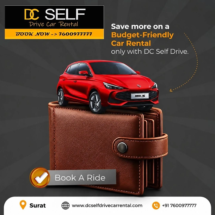 Car Rental creative ad: Car emerging from wallet, budget metaphor