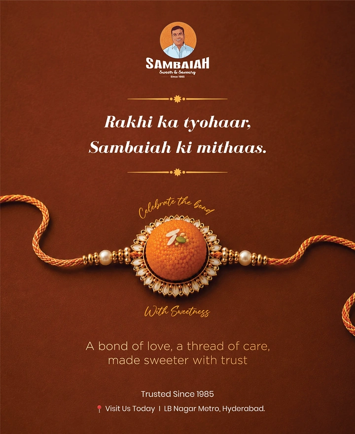 Raksha Bandhan creative ad: A rakhi whose centrepiece is a motichoor laddoo