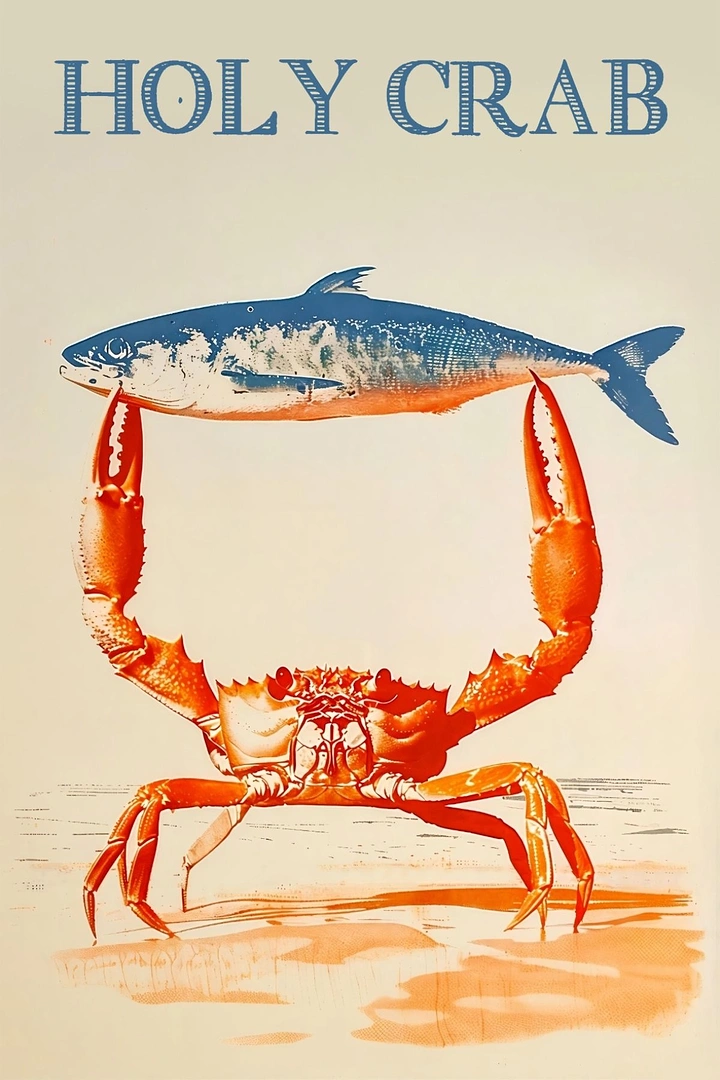 Seafood Restaurants creative ad: Fish-crab visual pun with strong retro poster craft